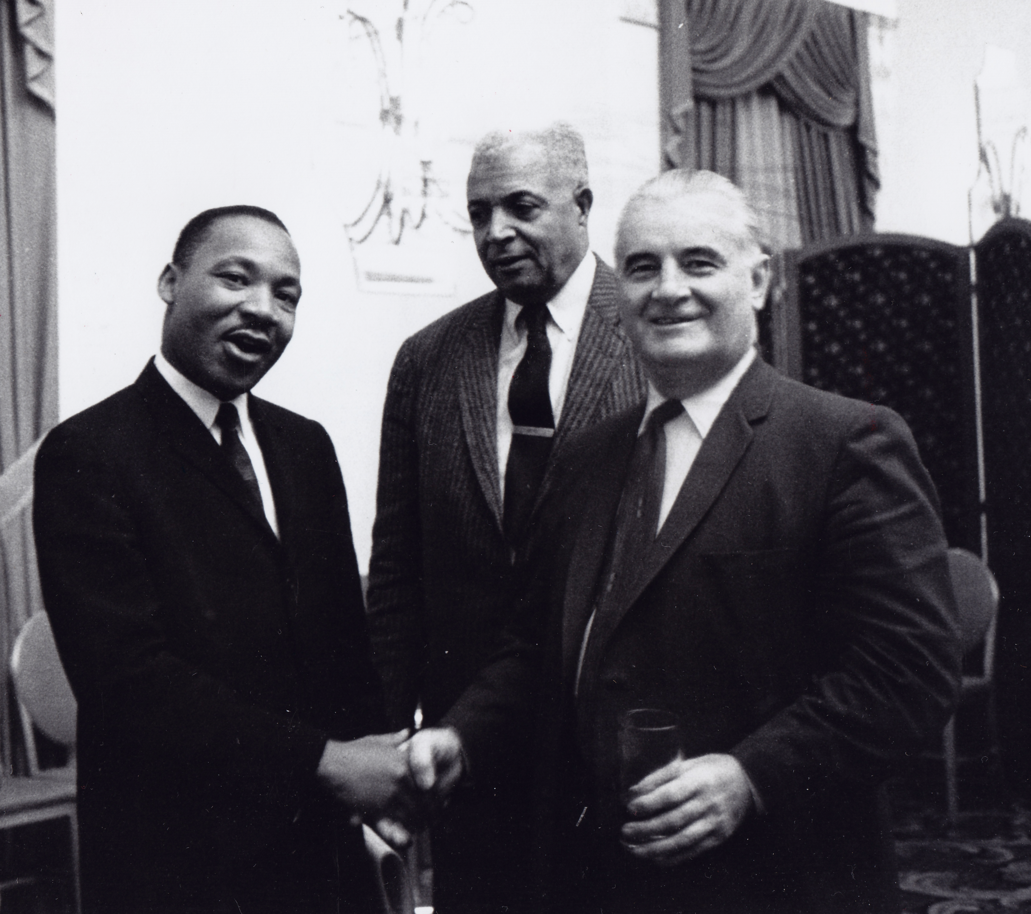 Martin Luther King Jr., NYC Central Labor Council Treasurer William Bowe (middle), and Harry Van Arsdale Jr.
