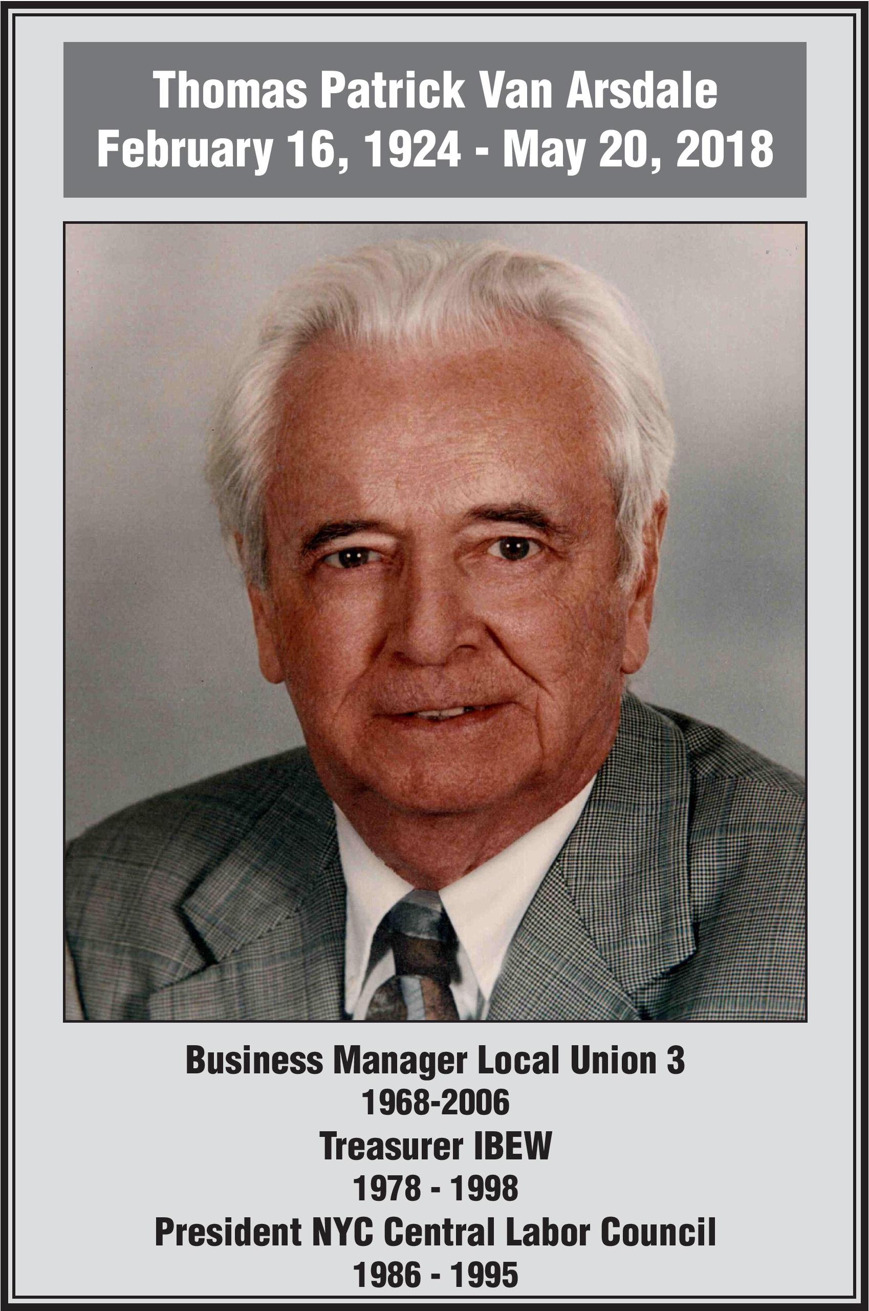Remembering Thomas Van Arsdale (19242018) Local Union No. 3 IBEW